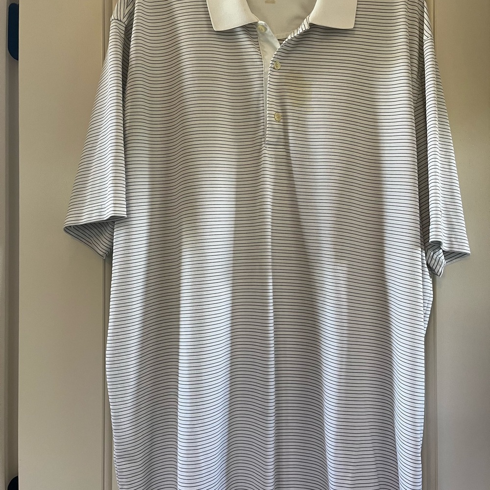 Greg Norman Collection White and Gray Striped Polo Shirt